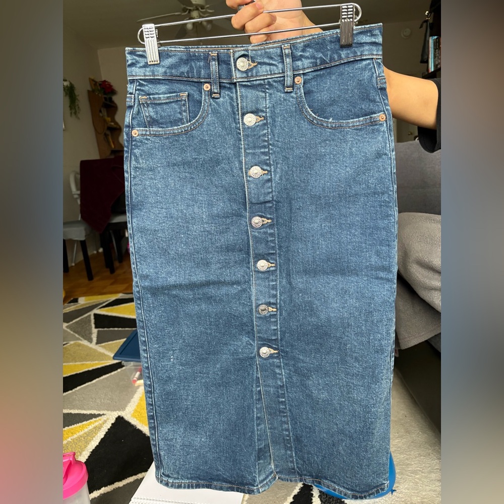 Express Blue Denim Button-Front Skirt